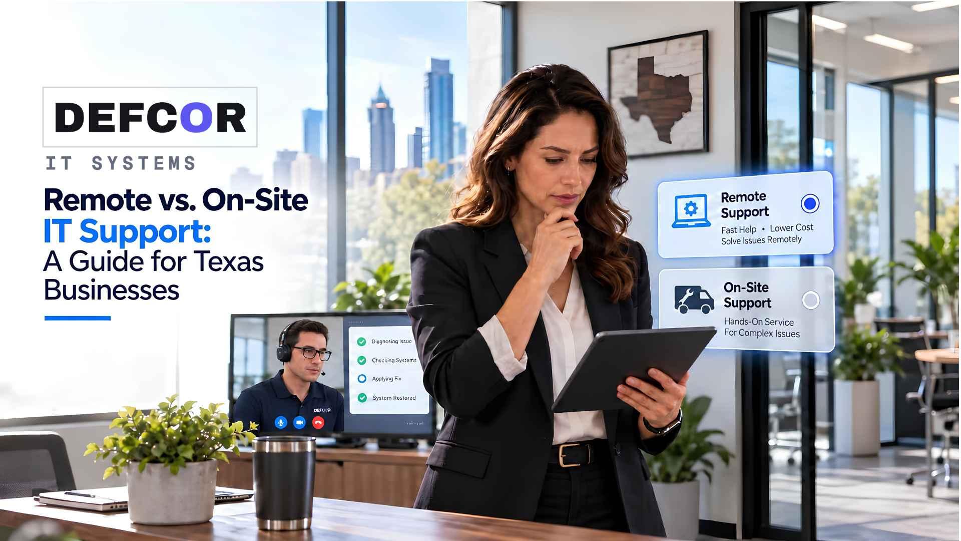 Remote vs. on-site IT support for Texas businesses comparing remote help and hands-on service