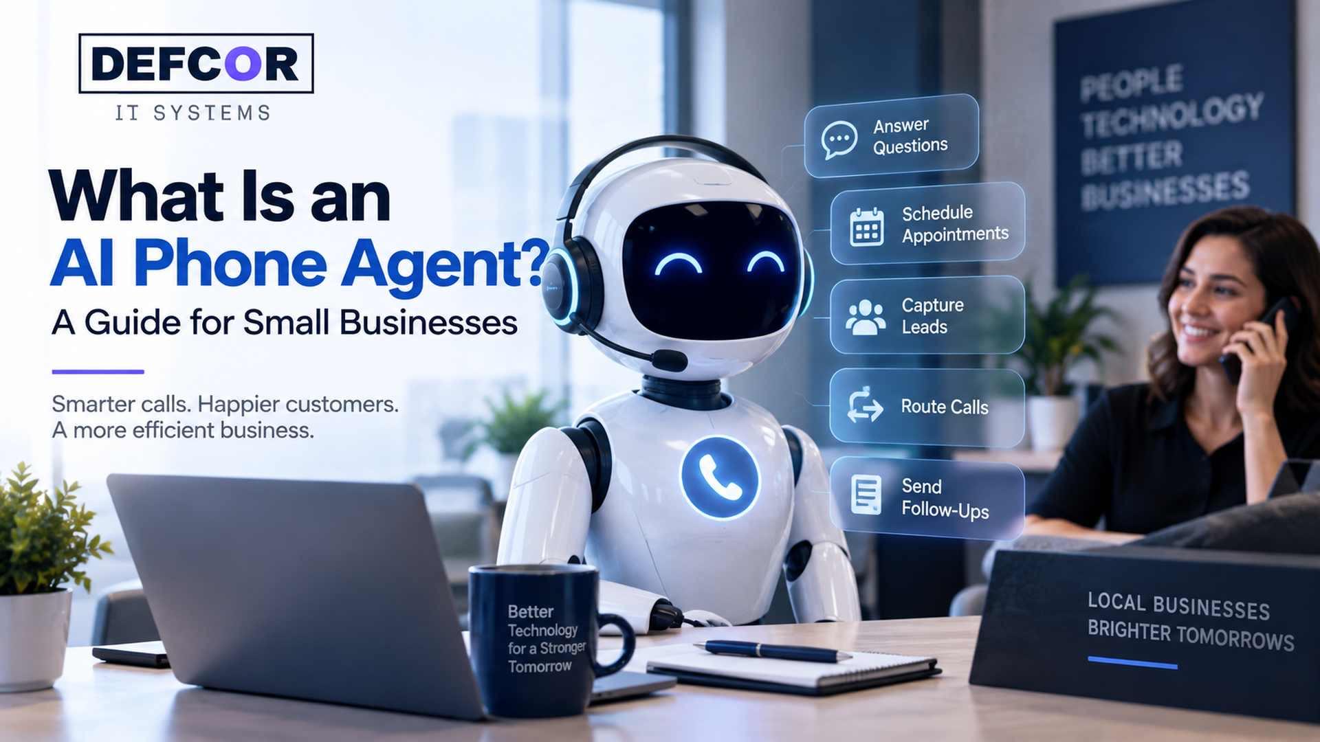 AI phone agent for small businesses answering questions, scheduling appointments, capturing leads, and routing calls