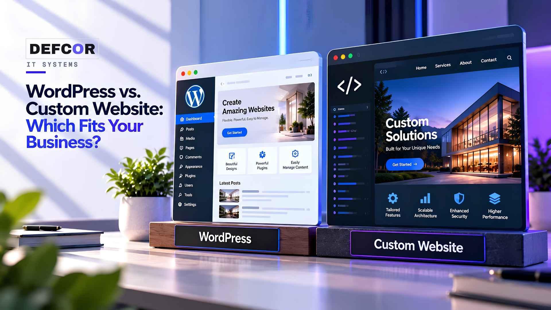 WordPress vs custom website comparison for businesses choosing between a CMS and custom development